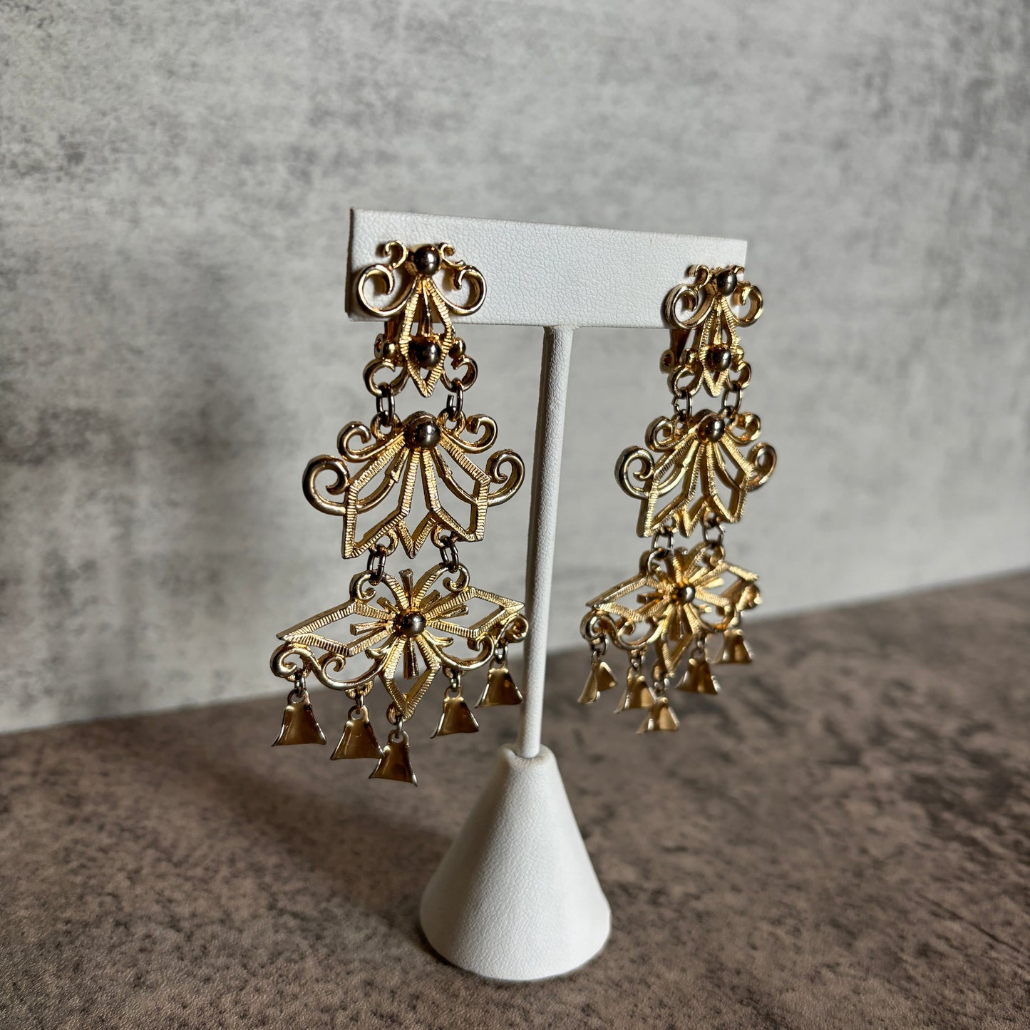 Vintage Etruscan Chandelier Clip Earrings