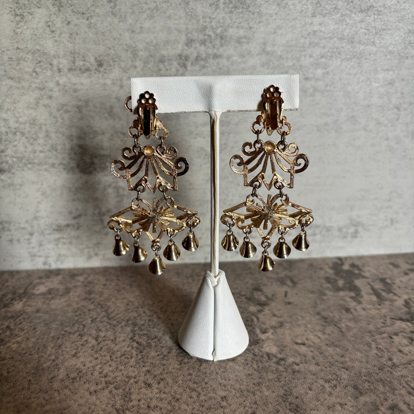 Vintage Etruscan Chandelier Clip Earrings