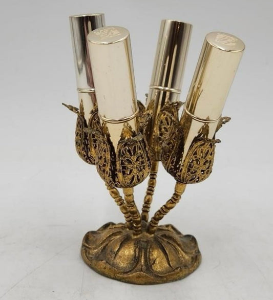 Vintage Brass Tulip Four Lipstick Holder