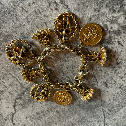 Vintage Etruscan Gold Tone Charm Bracelet