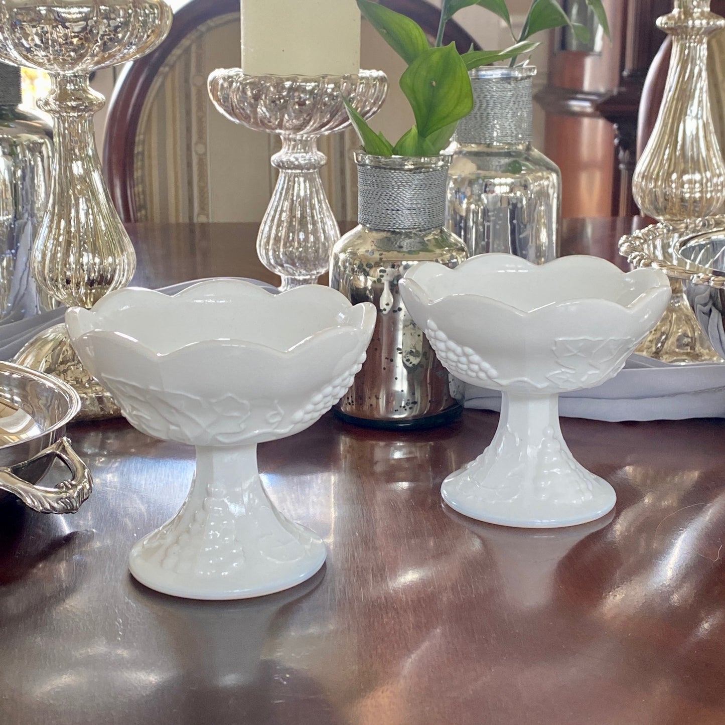 Pair of Milk Glass Candlestick Holders/Candy Dishes