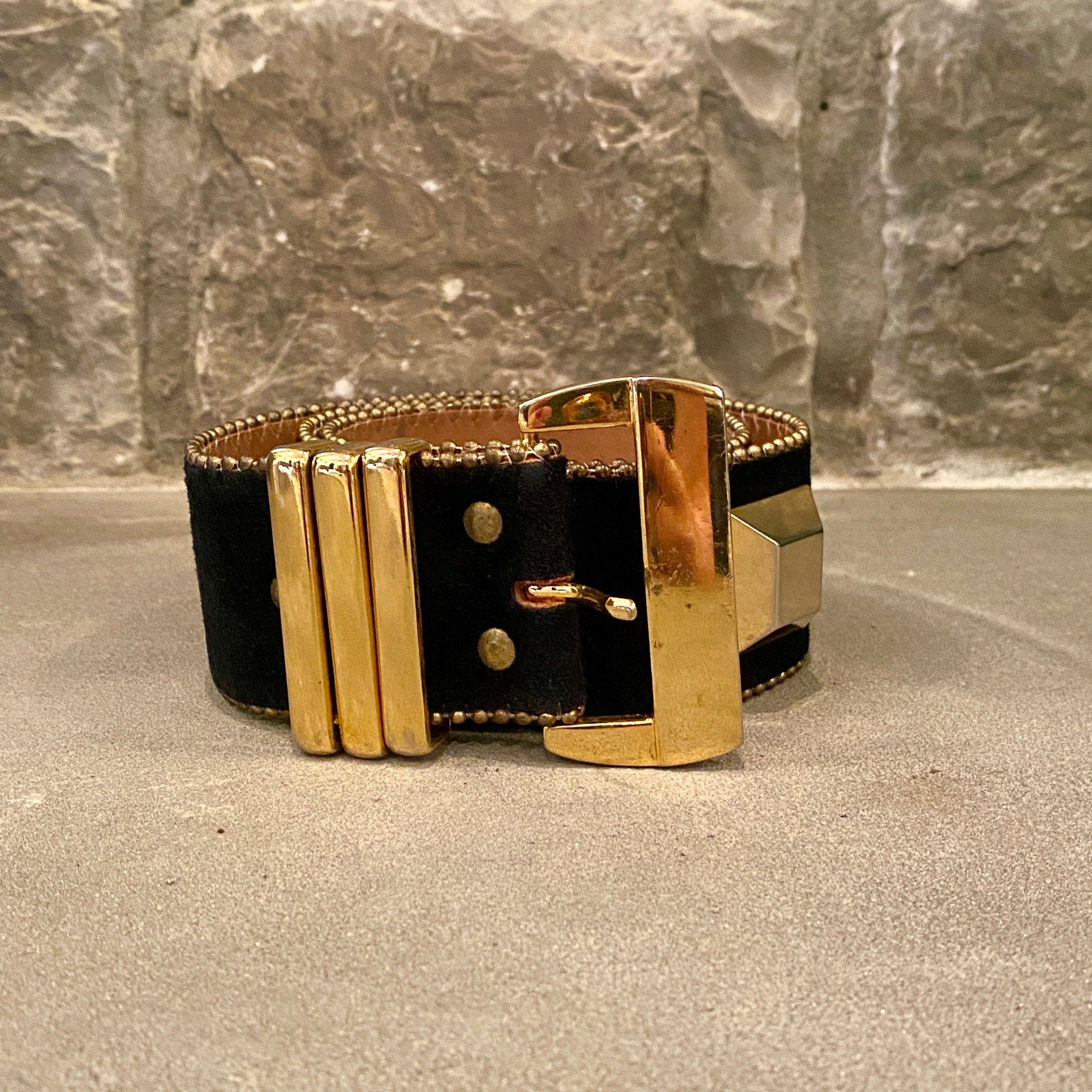 1980 s Wide Suede Belt with Gold Rivets