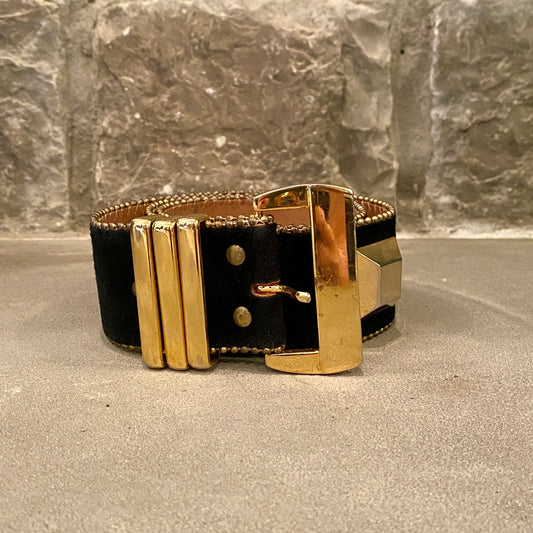 1980's Wide Suede Belt with Gold Rivets