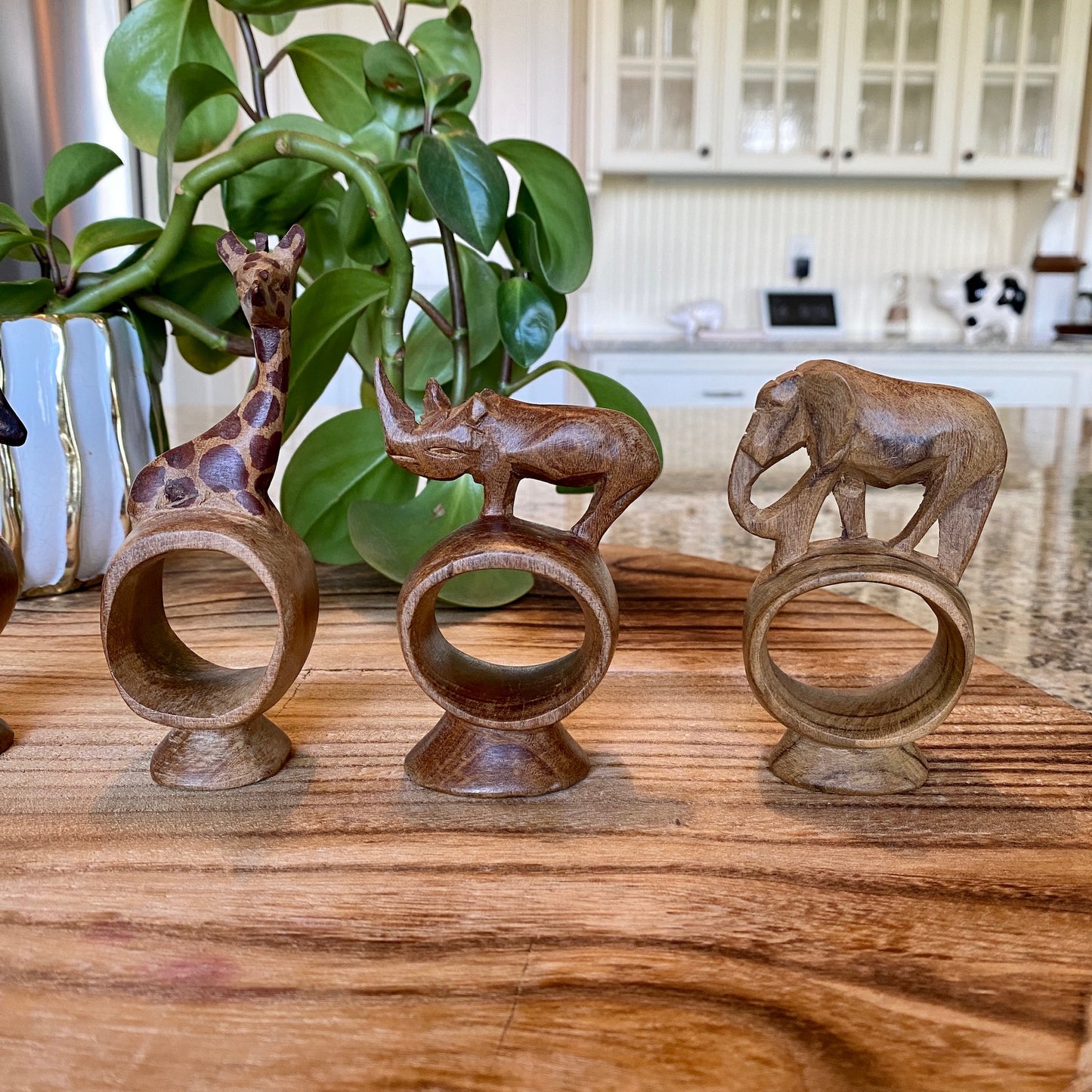 Hand Carved Animal Napkin Rings - Set of 6