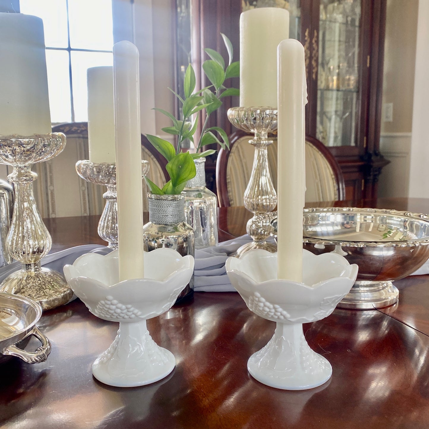 Pair of Milk Glass Candlestick Holders/Candy Dishes
