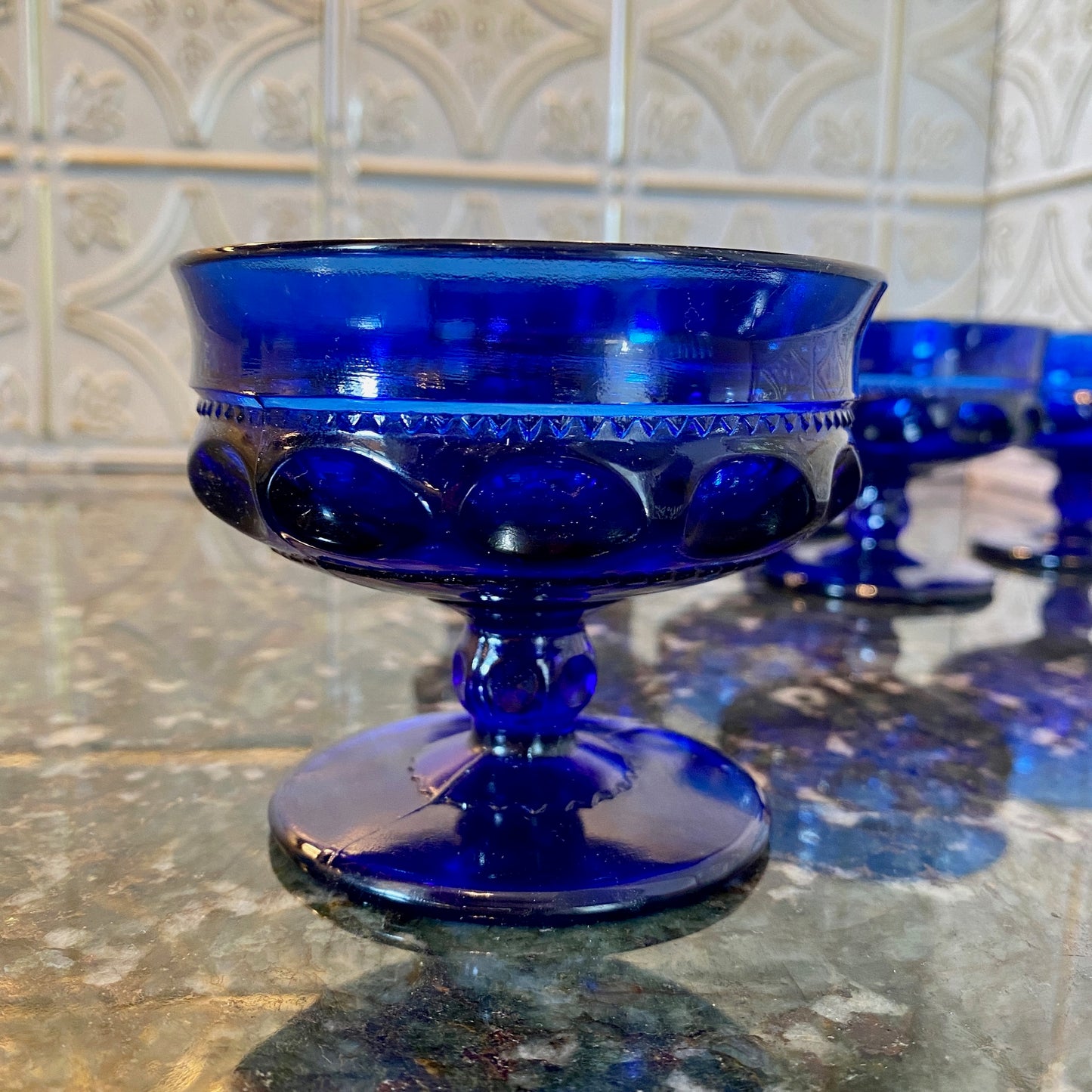 Indiana Glass Cobalt Kings Crown Sherbert Glasses/Coupes - Set of 6