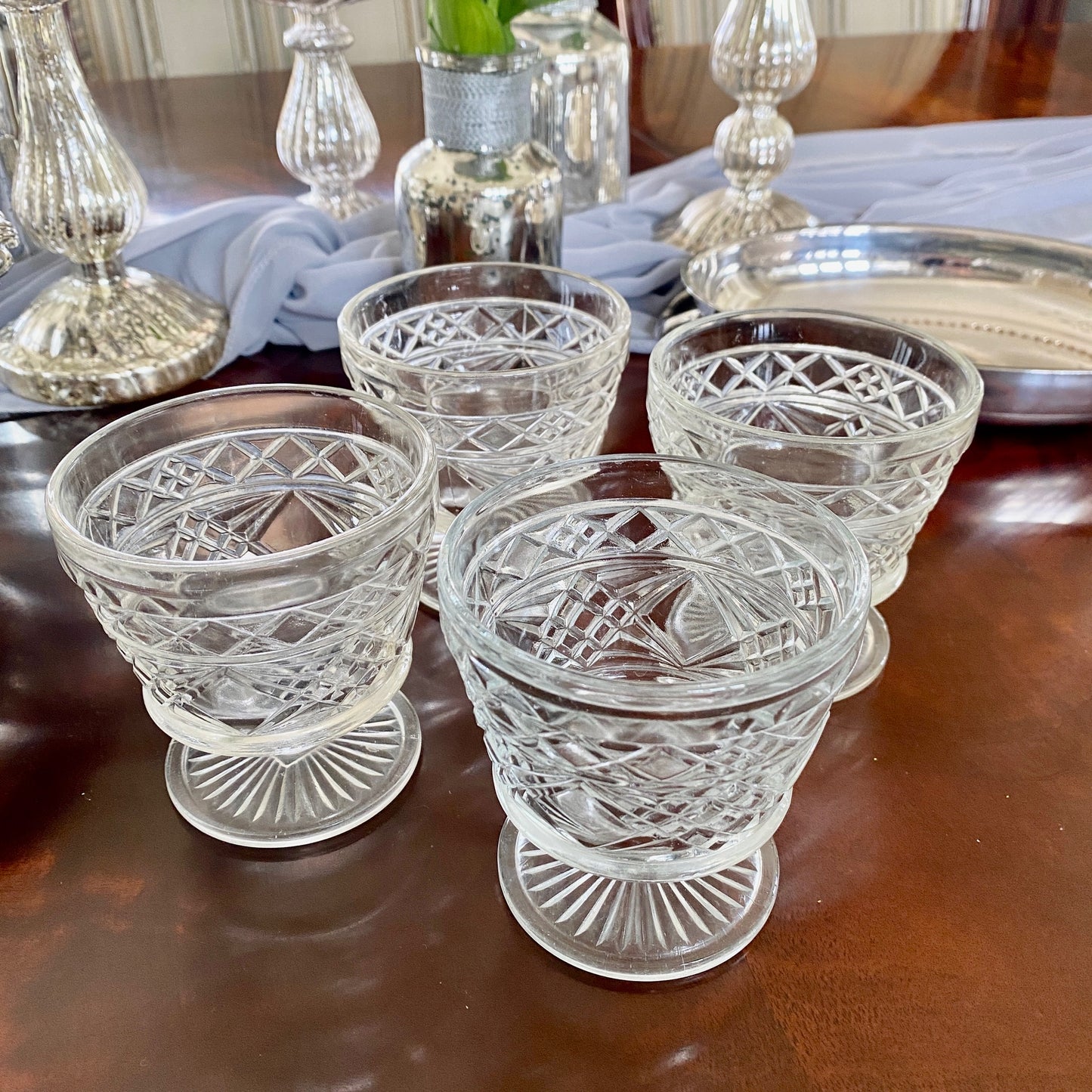Set of Four Hazel Atlas Glass Co Wine or Sherbert Glasses