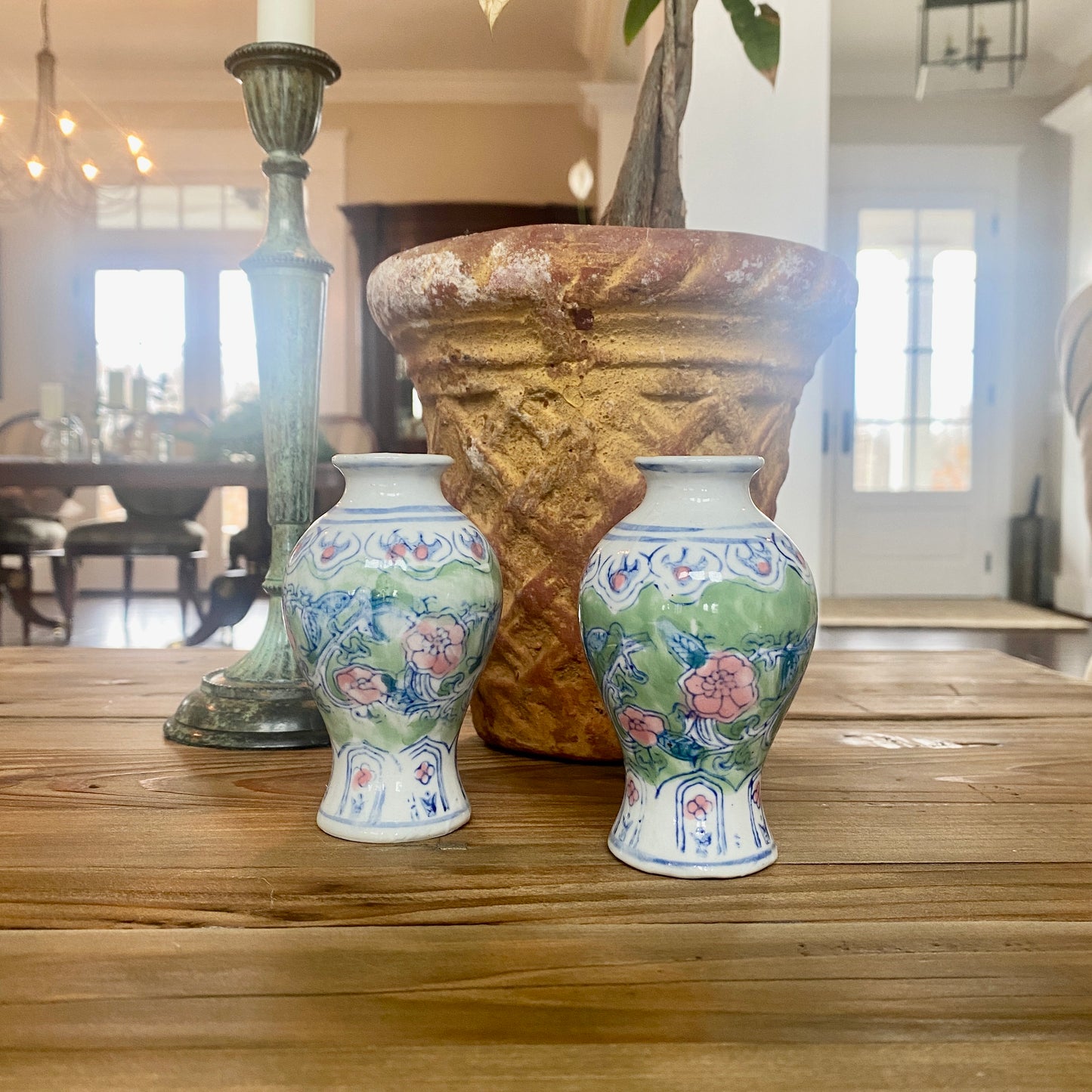 Pair of Hand Painted Porcelain Bud Vases