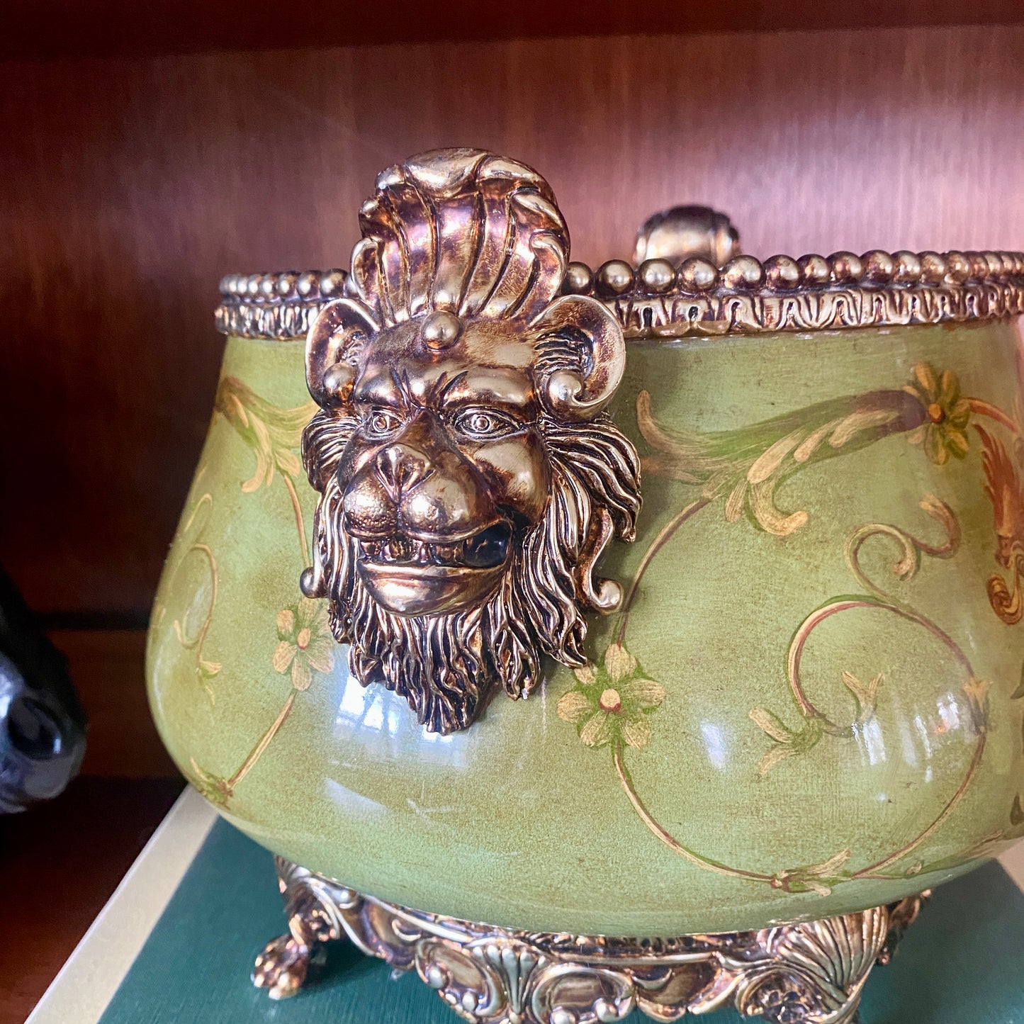 Guilted Footed Pot with Lion Heads