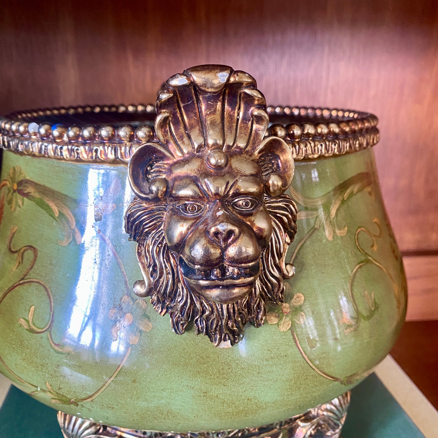 Guilted Footed Pot with Lion Heads