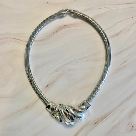 Silver Trifari Snake Necklace with Motif