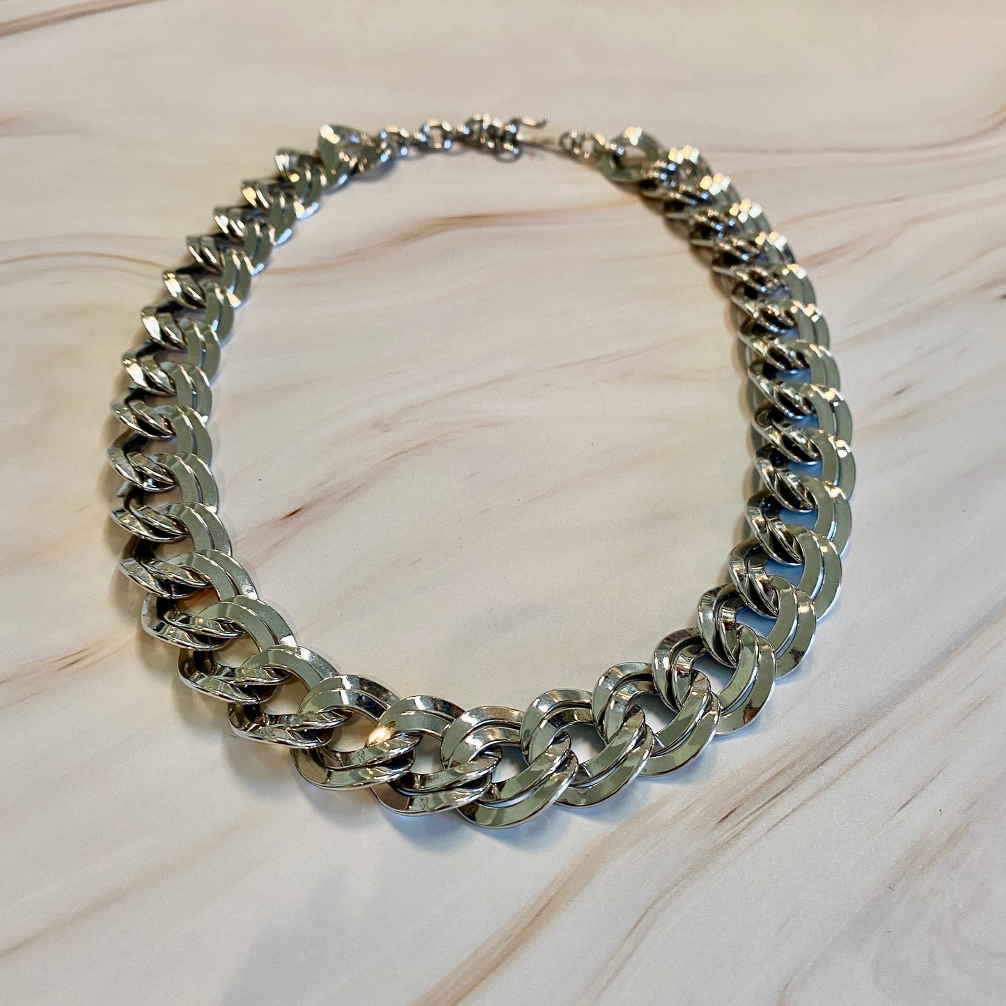 Monet Silver Double Link Curb Chain Necklace