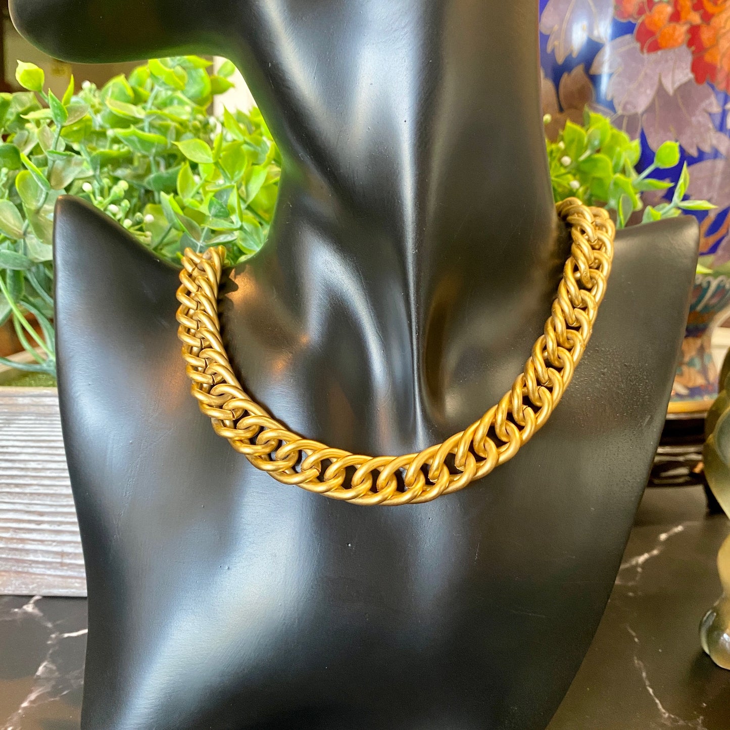 Matte Gold Tone Curb Chain Necklace