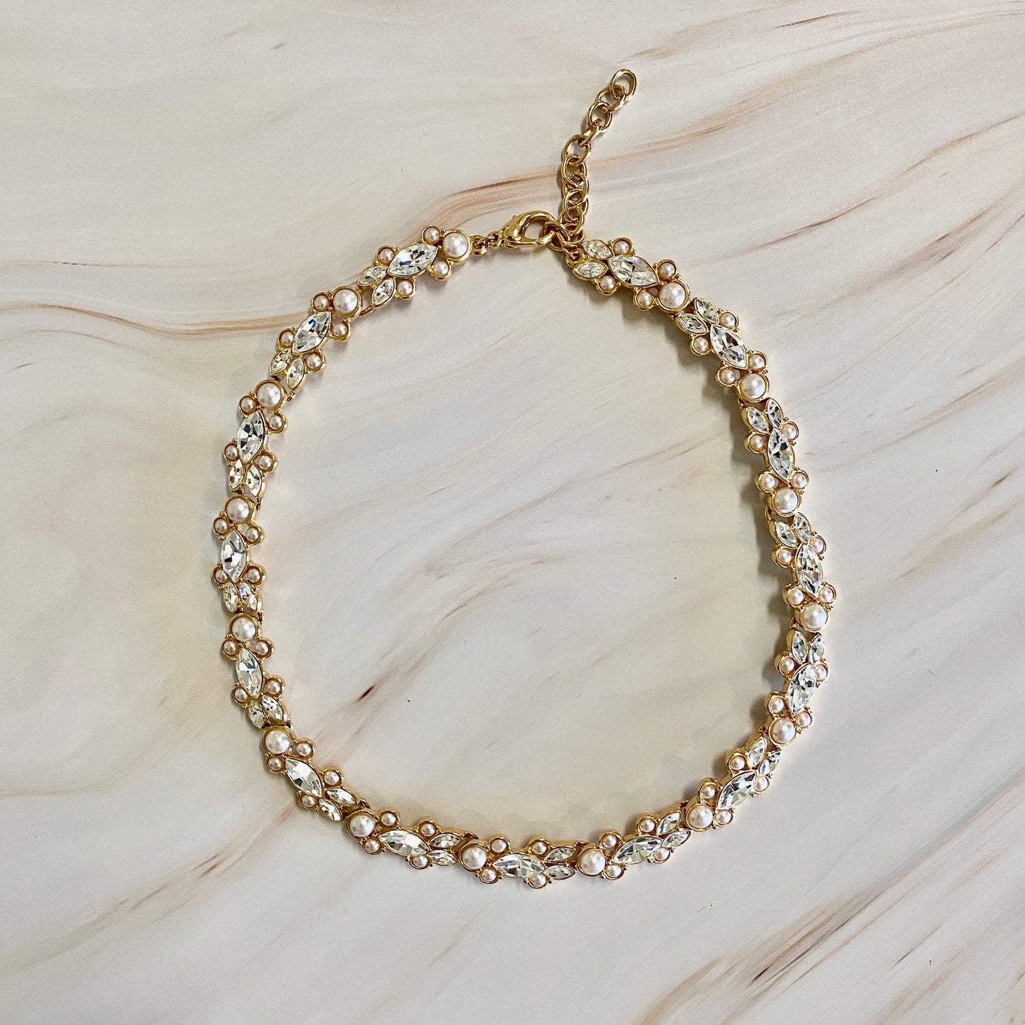 Rhinestone and Pearl Gold Choker