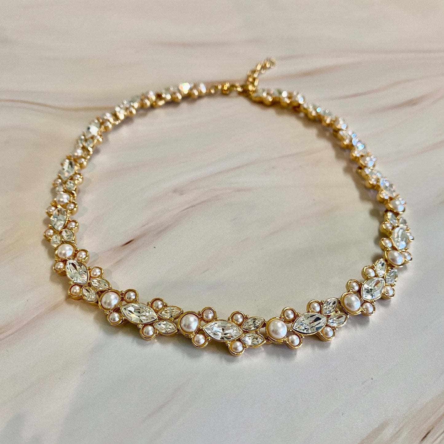 Rhinestone and Pearl Gold Choker