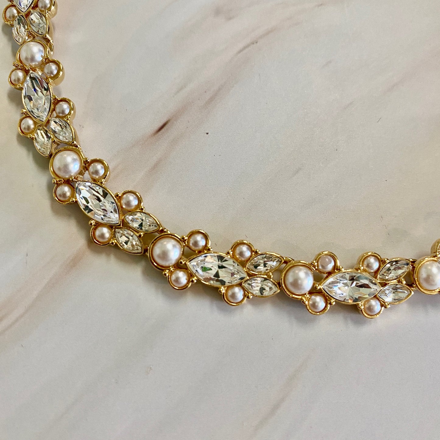 Rhinestone and Pearl Gold Choker