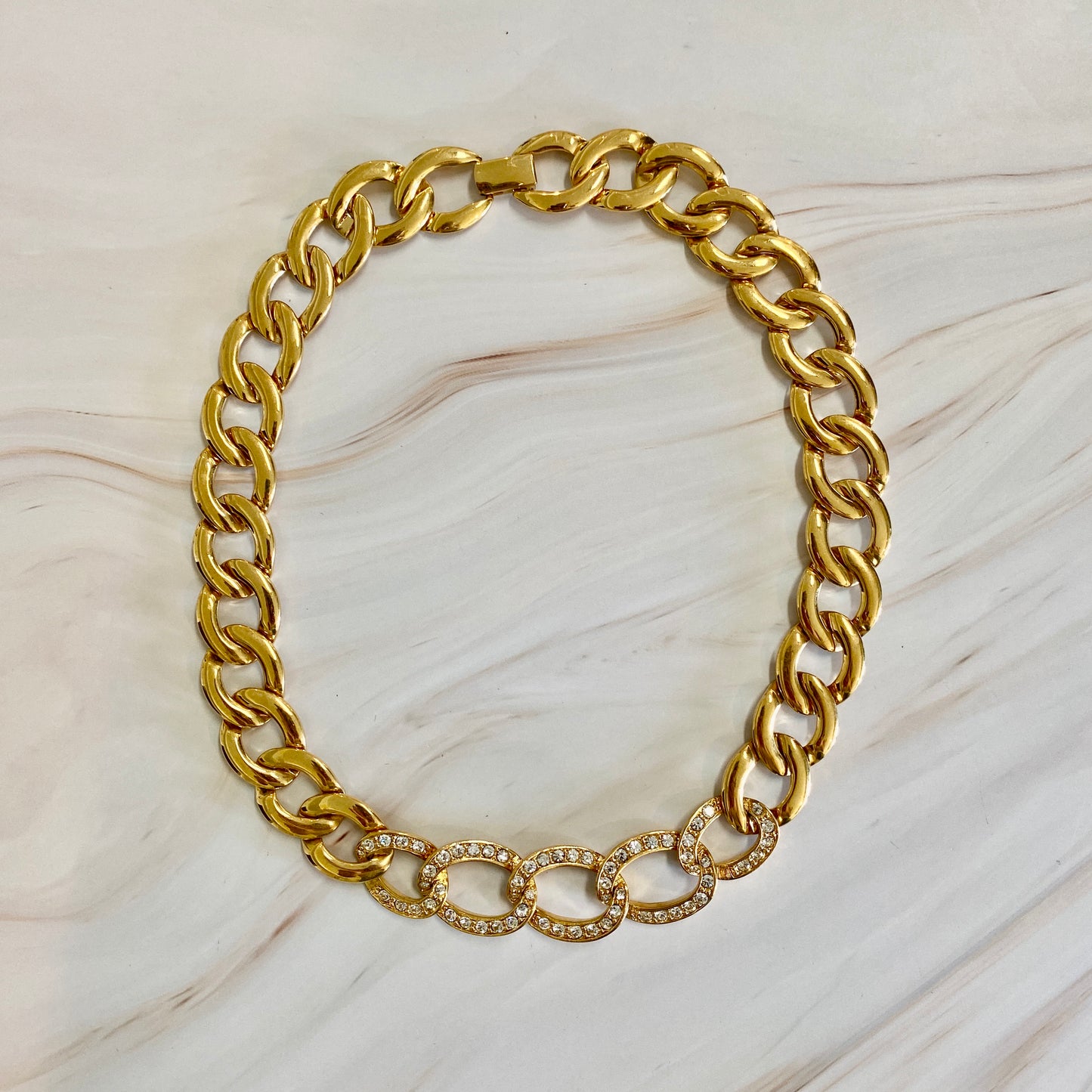 Napier Gold and Rhinestone Curb Necklace
