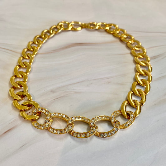 Napier Gold and Rhinestone Curb Necklace