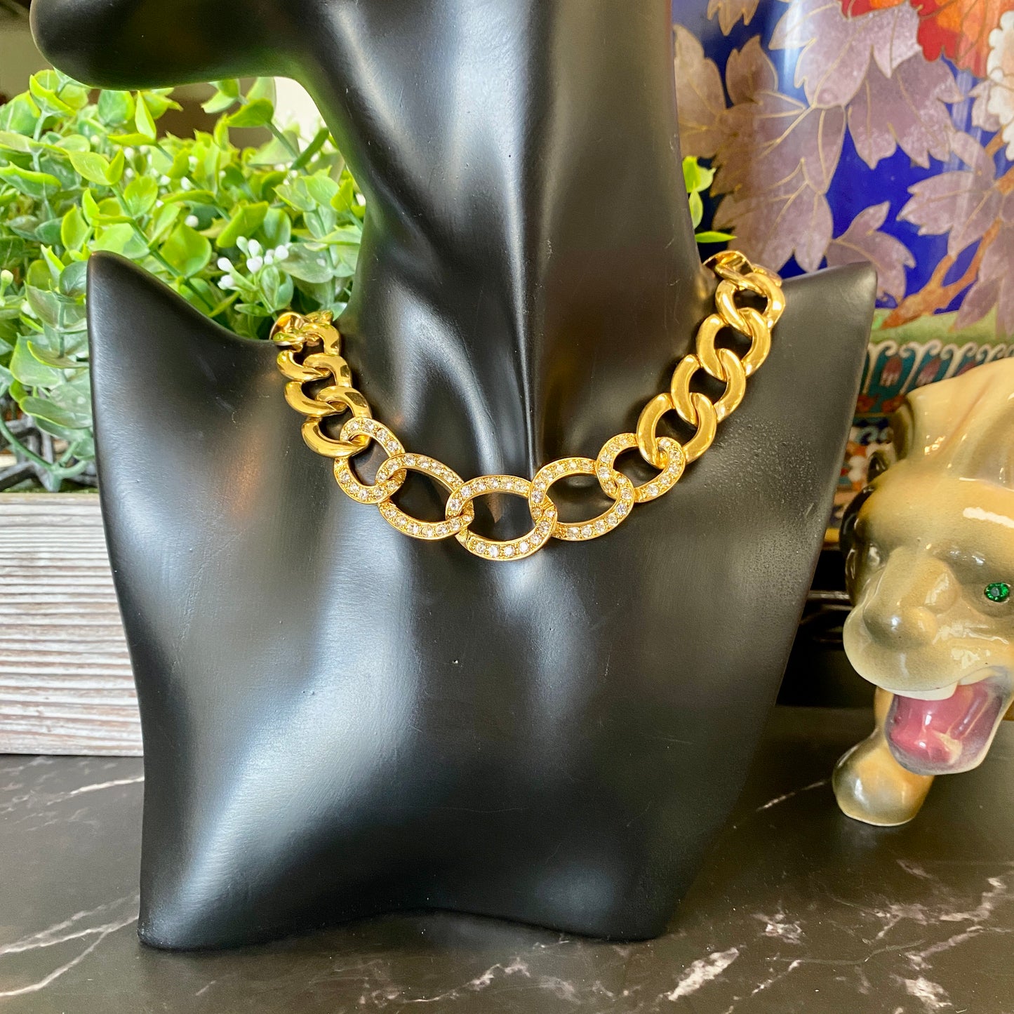 Napier Gold and Rhinestone Curb Necklace