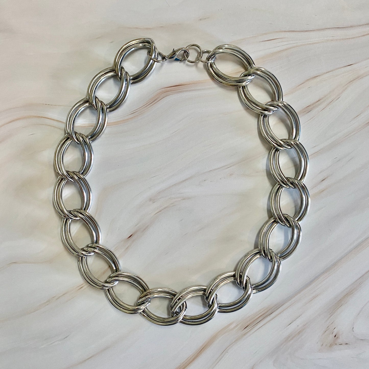 Silver Double-Link Curb Chain Necklace