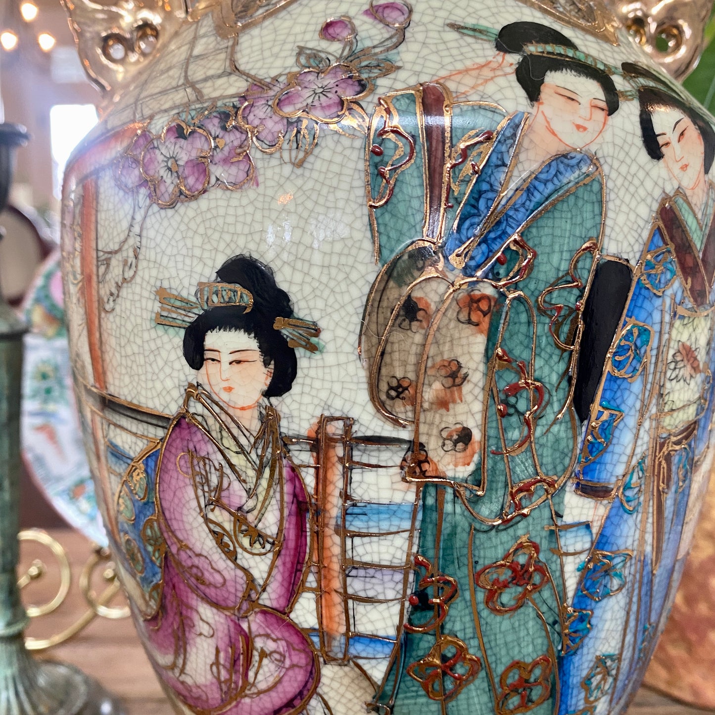 Royal Satsuma 24K "Three Geishas" Hand-Painted Vase