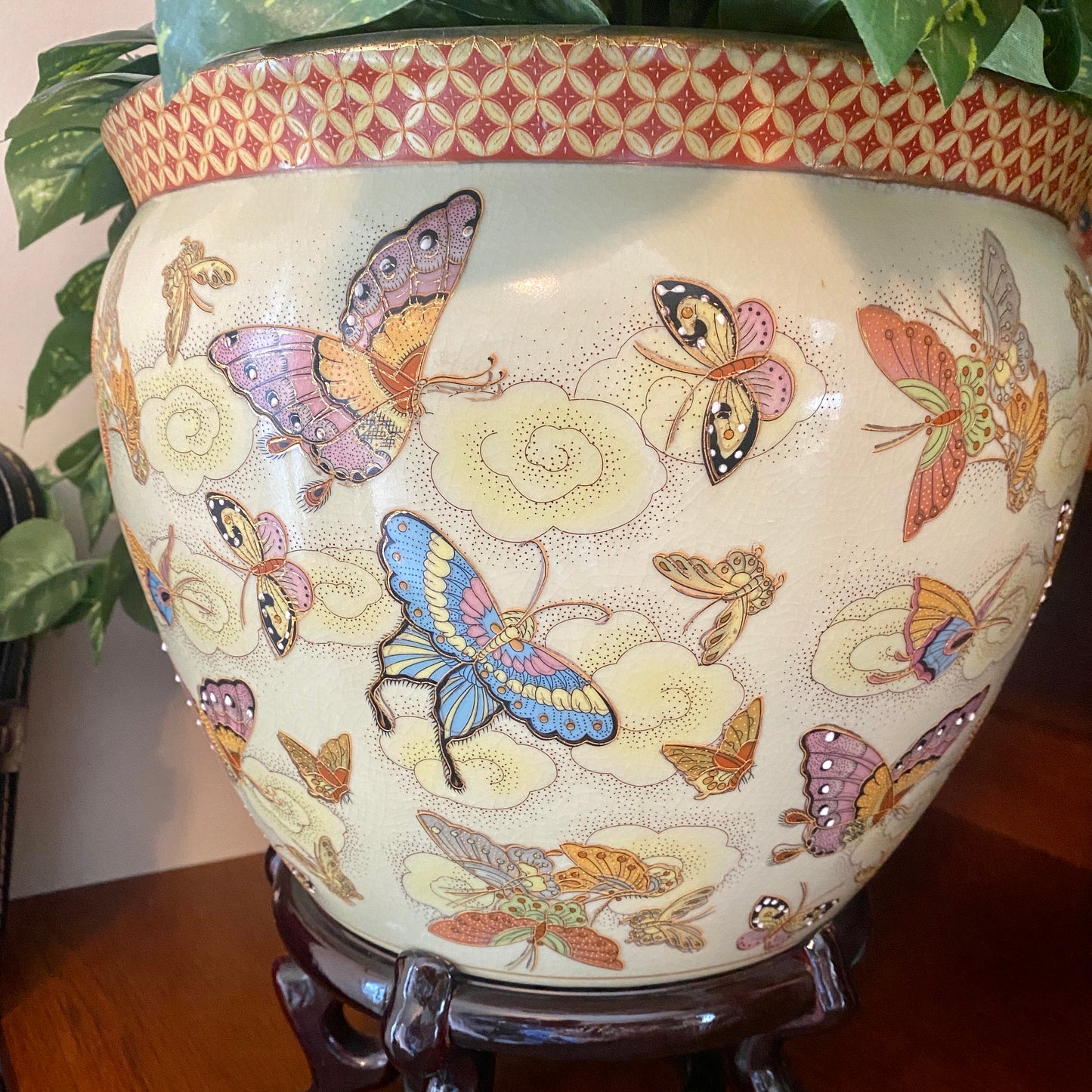 Chinese Porcelain Enamel Butterfly Motif Jardiniere Planter