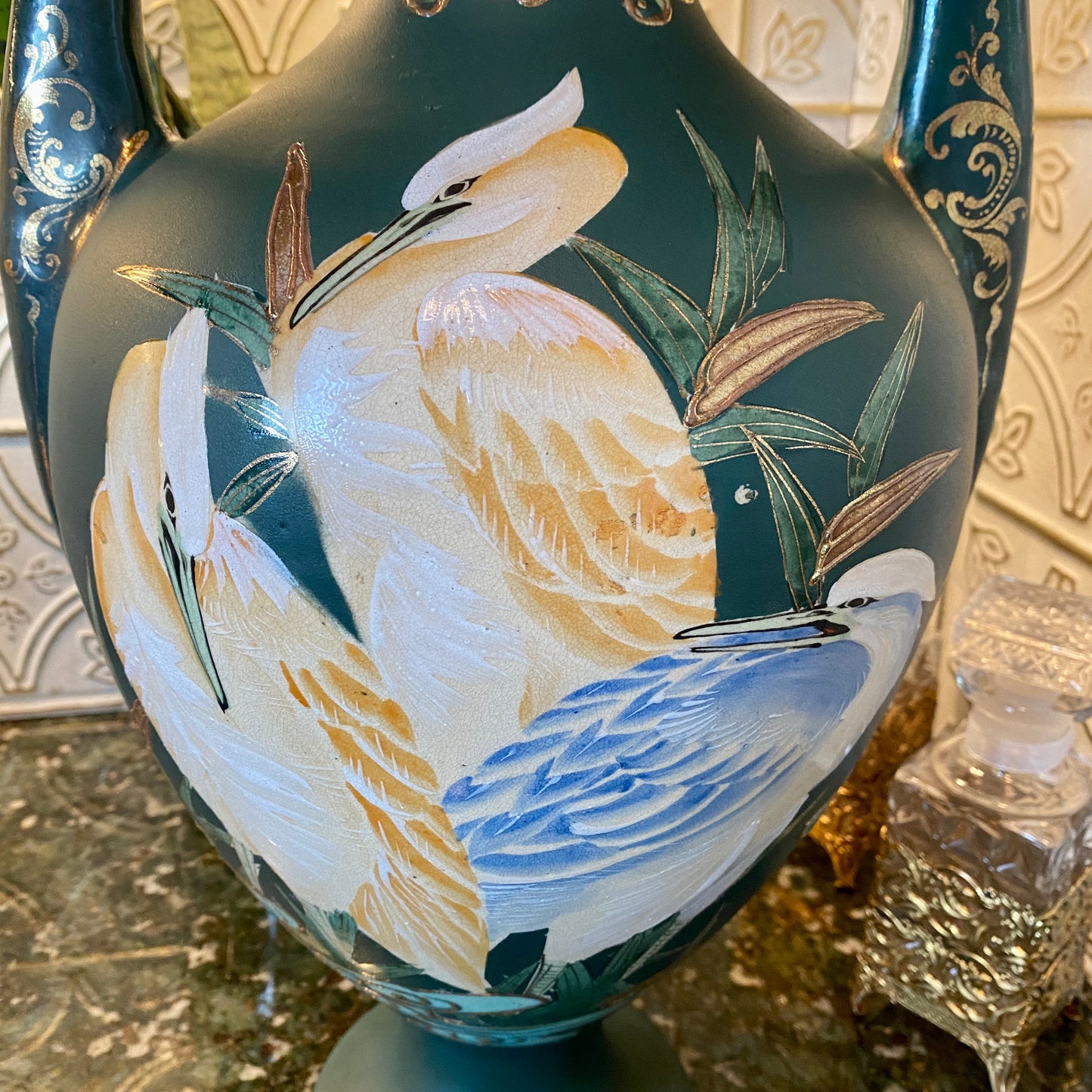 XL Hand Painted Double Handle Vase