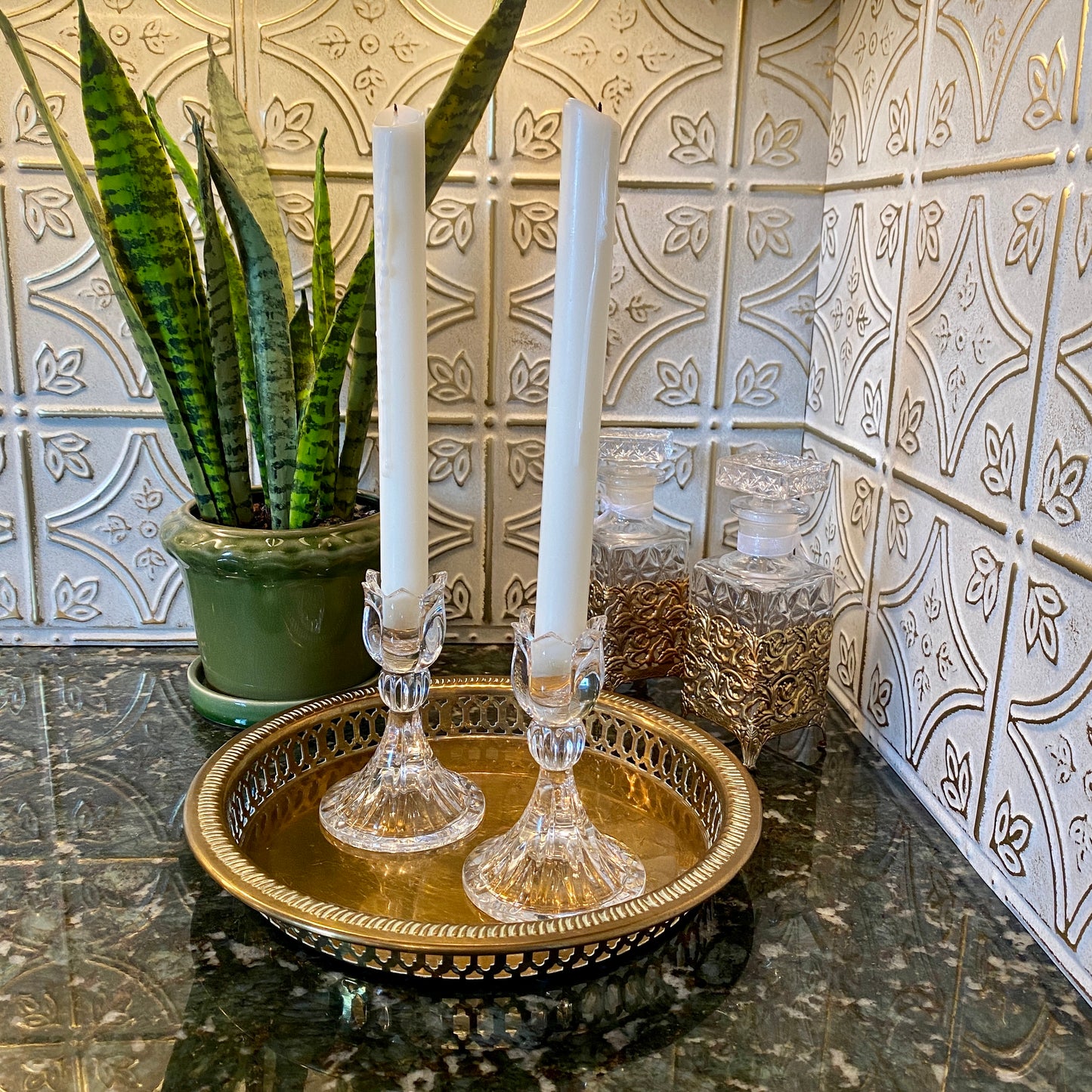Pair of Crystal Tulip Candle Stick Holders