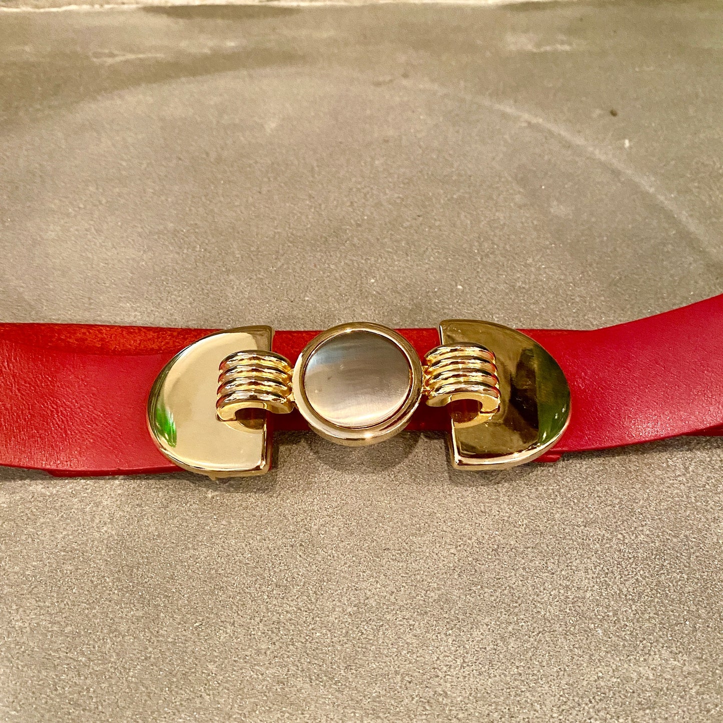 1980's Leather Belt with Gold/Silver Buckle